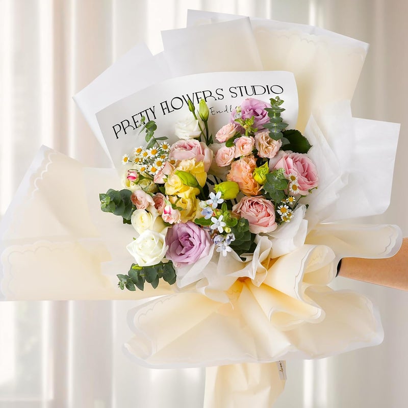 FUHITIM 20 Sheets Flower Wrapping Paper - Waterproof Floral Bouquet Wrapping Paper, Florist Supplies Packaging Paper for Wedding Birthday Gift DIY Crafts (Light Yellow) - Image 5